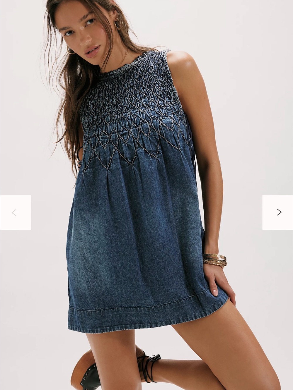 Free People Maisie Smocked Denim Mini Dress